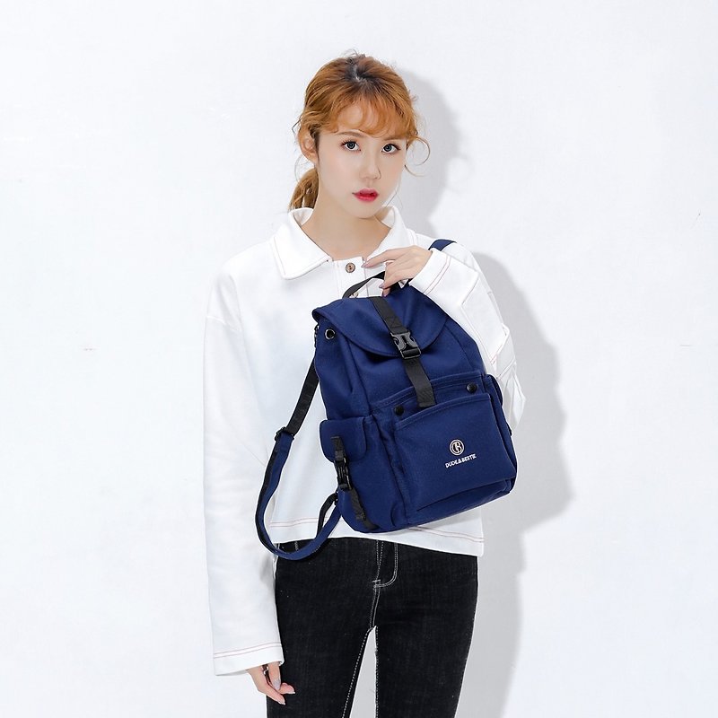 Travel Lightweight Single Buckle Rope Water-Repellent Backpack School Bag for Girls - Dark Blue - กระเป๋าเป้สะพายหลัง - วัสดุกันนำ้ สีเทา