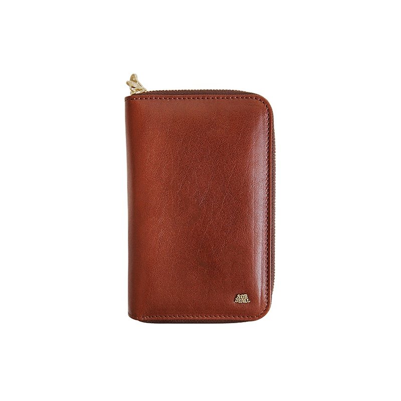 618th Anniversary [SOBDEALL] Vegetable-tanned leather double-layer zipper mid-clip - Wallets - Genuine Leather Brown