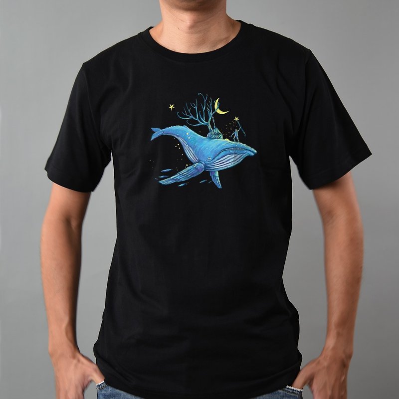 鯨系列-黑-男-中性版T恤 - 男 T 恤 - 棉．麻 黑色