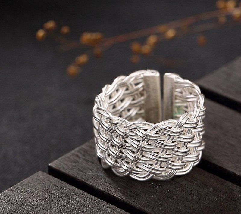 Real 925 Sterling Silver Rings Women Delicated Handmade Weave Wide Finger Ring - General Rings - Silver Silver