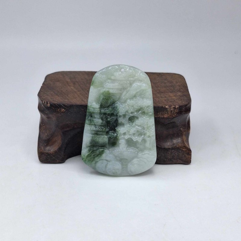 Huaqing old material Shanshui brand pendant|Natural Burmese jade A grade jadeite - สร้อยคอ - หยก 