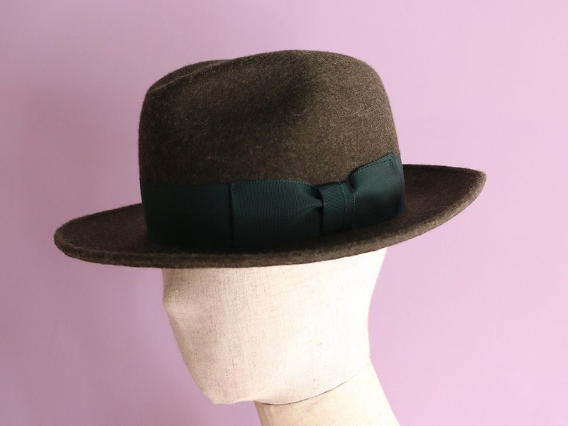 Wool felt Fedora Hat "Jean Winter Stripe" - Hats & Caps - Wool Green