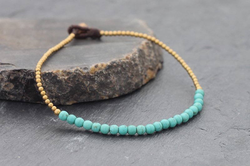 Turquoise Minimal Round Stone Anklets Beaded Brass Skinny Delicate - Other - Other Metals Green