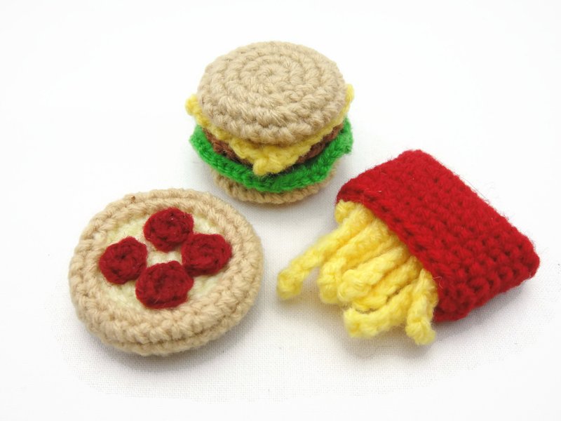 Crochet Fast Food Fridge Magnet - Set of 3 - 磁鐵 - 聚酯纖維 紅色