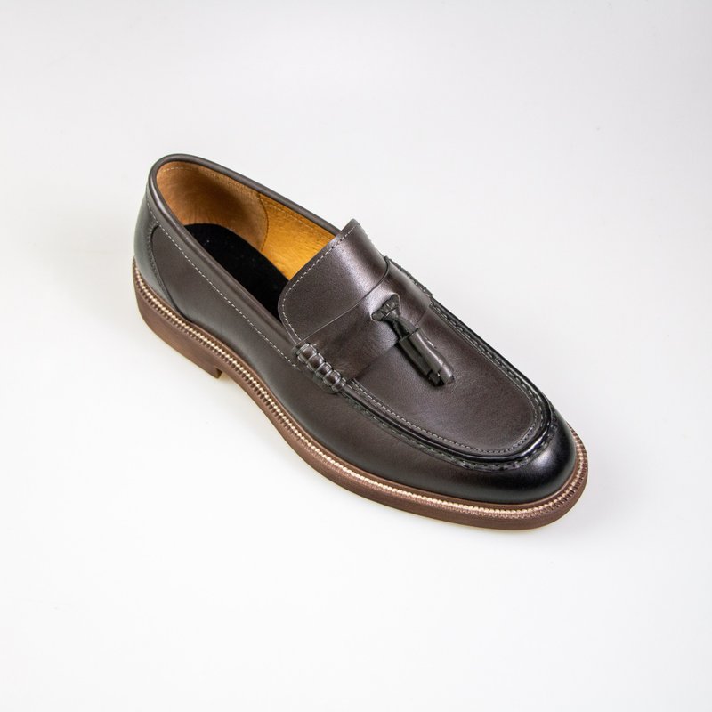 Round toe tassel Loaf men's shoes/iron gray/362D last - รองเท้าอ็อกฟอร์ดผู้ชาย - หนังแท้ สีเทา