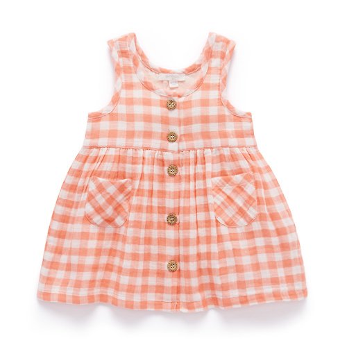 Purebaby有機棉 澳洲Purebaby有機棉女童洋裝/童裝裙 12M-4T 橘色格紋