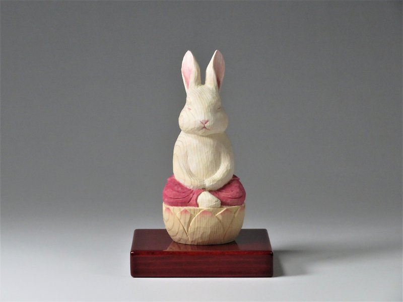 Wood carving rabbit Buddha 2301 - Stuffed Dolls & Figurines - Wood White