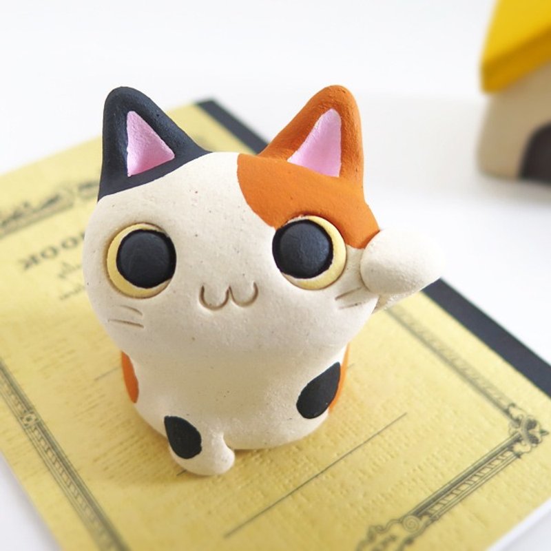 豆にゃんこ・左招きミケ　猫置物 - 擺飾/家飾品 - 陶 橘色