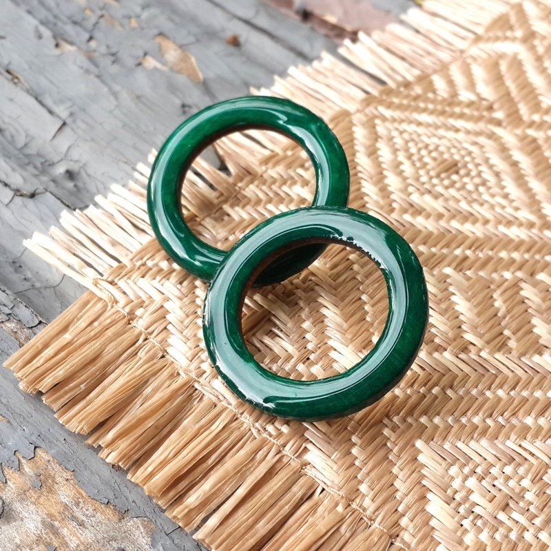 Big Hoop Wooden Earrings, Green Lightweight Round studs - Earrings & Clip-ons - Stainless Steel 