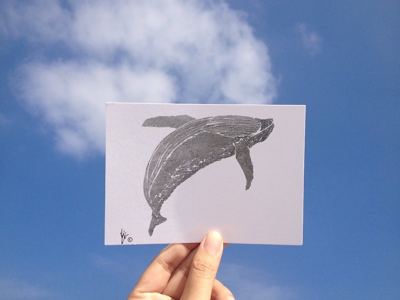 Animals / humpback whales / hand-painted / card postcard - การ์ด/โปสการ์ด - กระดาษ 