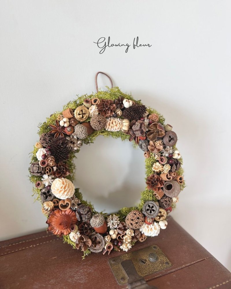 堅果花圈・秋冬森林香氣 Autumn Nut Wreath - 乾燥花/永生花 - 植物．花 