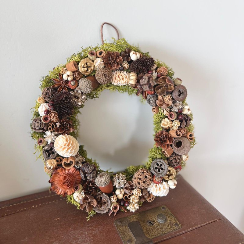 堅果花圈・秋冬森林香氣 Autumn Nut Wreath - 乾燥花/永生花 - 植物．花 