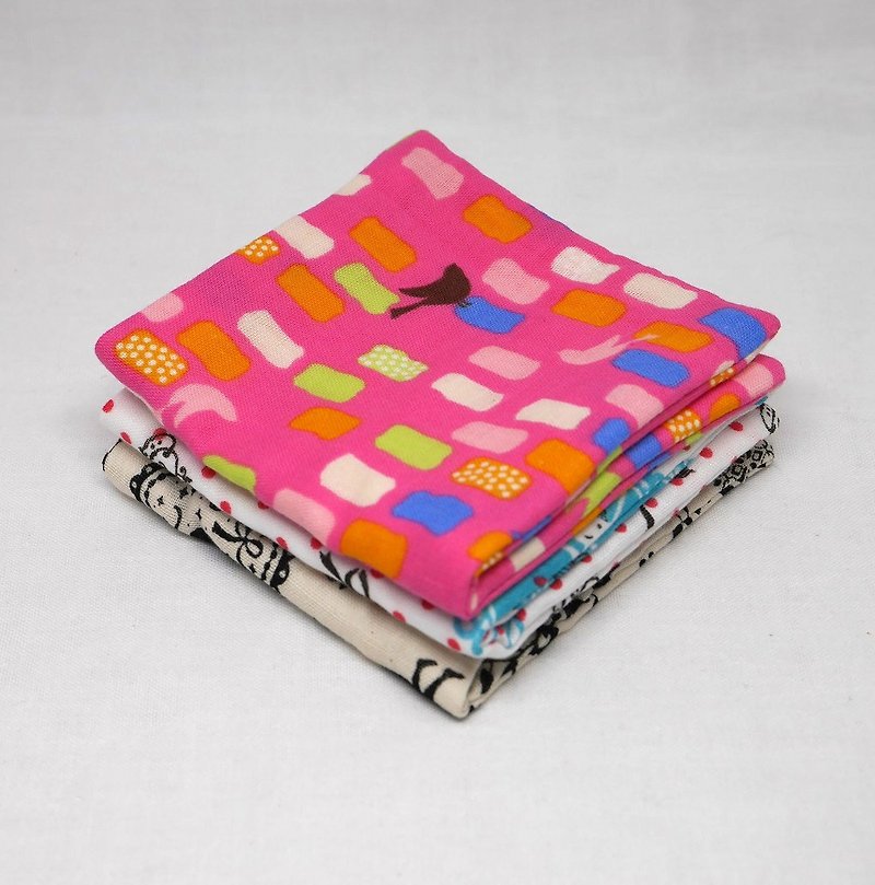 Japanese Handmade 6 layer of gauze mini-handkerchief / 3 pieces in 1unit - Bibs - Cotton & Hemp Pink