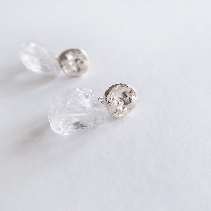 獨家限量 925純銀 原焠 白水晶原礦 耳環 或 耳夾 一對 - 耳環/耳夾 - 純銀 白色