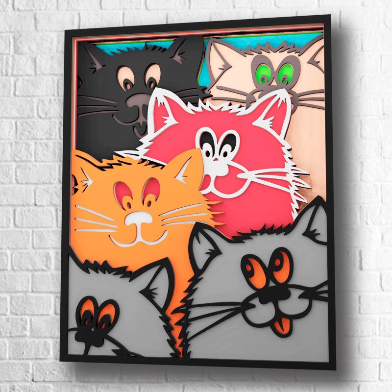 用於 Cricut 的 Cats 多層 SVG 檔案、用於家居裝飾面板的雷射切 - 圖文模板設計 - 其他材質 