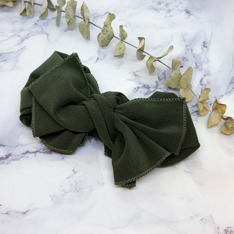 [Shell Arts] Giant Butterfly Ribbon (Olive Green Japanese thick thread thread) - The whole can be disassembled! - เครื่องประดับผม - ผ้าฝ้าย/ผ้าลินิน สีเขียว