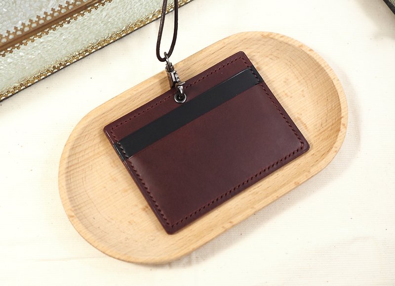 Custom Handmade Leather Straight Neck ID Card Holder Identification Card Holder - ID & Badge Holders - Genuine Leather Multicolor