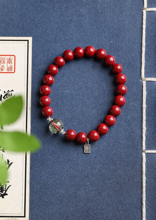 水墨 天然原礦硃砂精品紫金砂單圈手鏈8mm硃砂含量高達95%以上