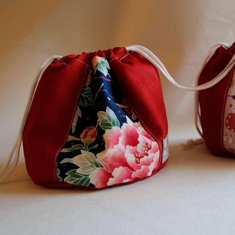 Drawstring cosmetic bag universal bag storage bag tied with joyful red drawstring pocket - Toiletry Bags & Pouches - Cotton & Hemp Red