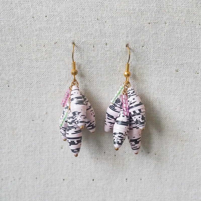 [Small roll paper handmade/paper art/jewelry] Small Spindle Dangle Earrings-Pink Punk - Earrings & Clip-ons - Paper Pink