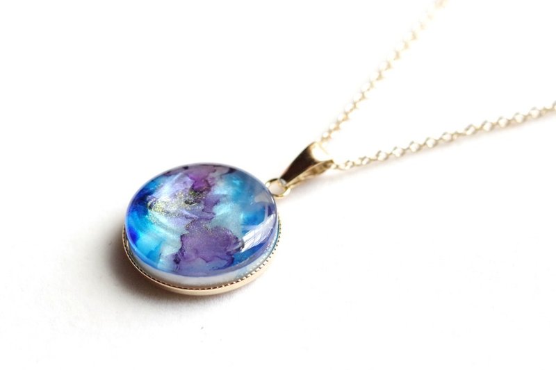 Resin Art Round Pendant: Alice in a Cage - Necklaces - Resin Blue