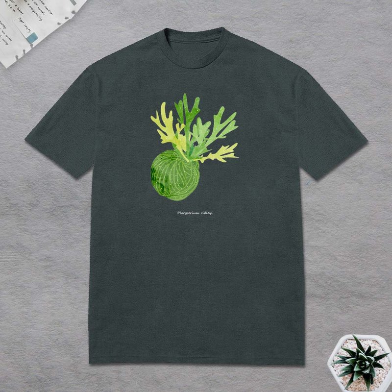 植物 T恤 觀葉植物 - 男 T 恤 - 棉．麻 綠色