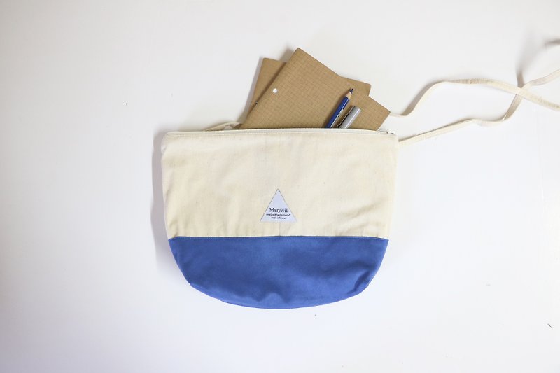 MaryWil your lucky color stitching canvas shoulder bag - navy blue (shelf) - กระเป๋าแมสเซนเจอร์ - ผ้าฝ้าย/ผ้าลินิน สีน้ำเงิน