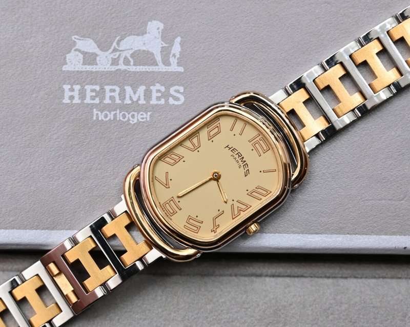 [LA LUNE] Second-hand Hermes Rally gold and silver men's and women's metal strap wrist watch gift - Women's Watches - Other Metals Gold