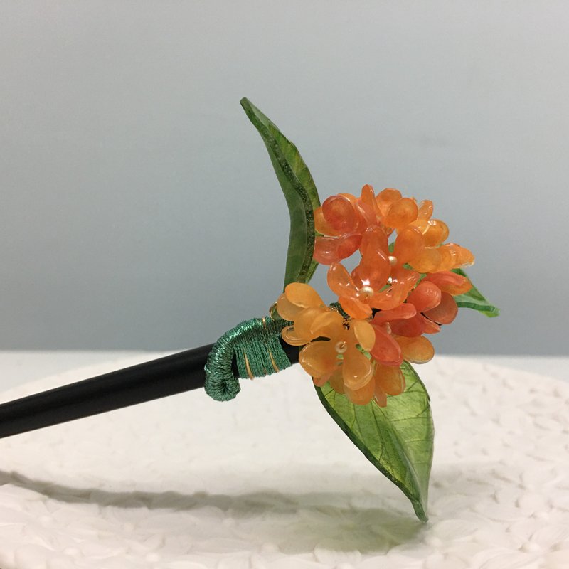 【木樨。飄香】桂花髮簪。手造日本樹脂花飾。十二花季-八月。 - 髮夾/髮圈 - 樹脂 橘色