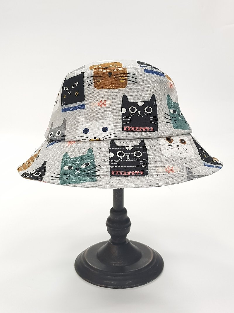 Classic fisherman hat - [big head cat] # Street Wenqing # Four Seasons good partner # fisherman hat - หมวก - ผ้าฝ้าย/ผ้าลินิน สีเทา