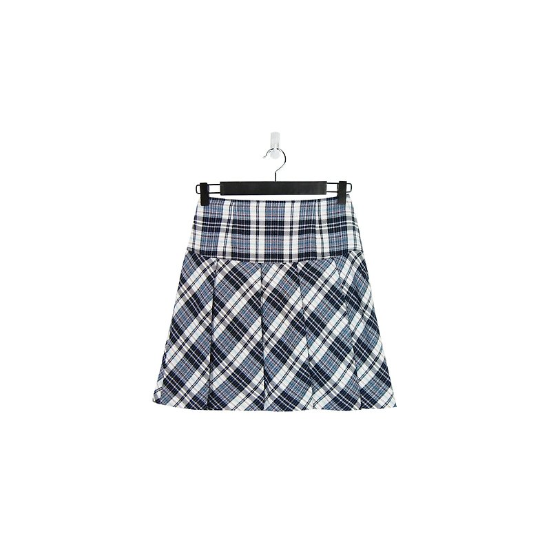 A‧PRANK :DOLLY :: Vintage VINTAGE Plaid Blue Plaid Short Skirt (S806020) - กระโปรง - ผ้าฝ้าย/ผ้าลินิน สีน้ำเงิน