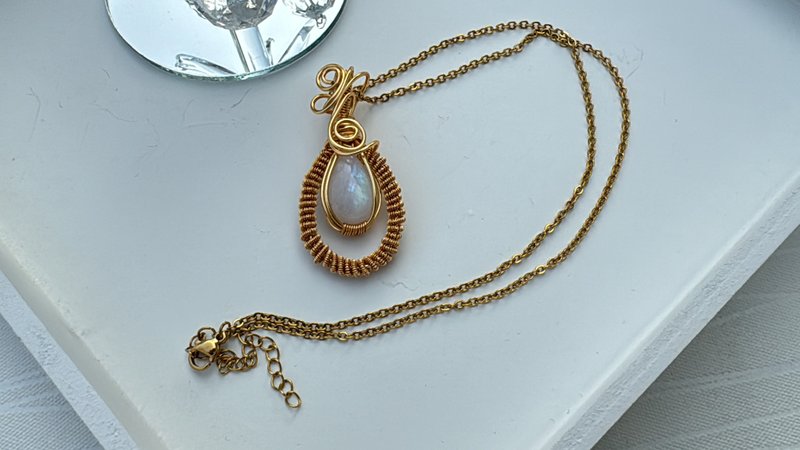 230256 wire wrapping 月亮石 銅線 繞線 吊墮 - 項鍊 - 銅/黃銅 白色
