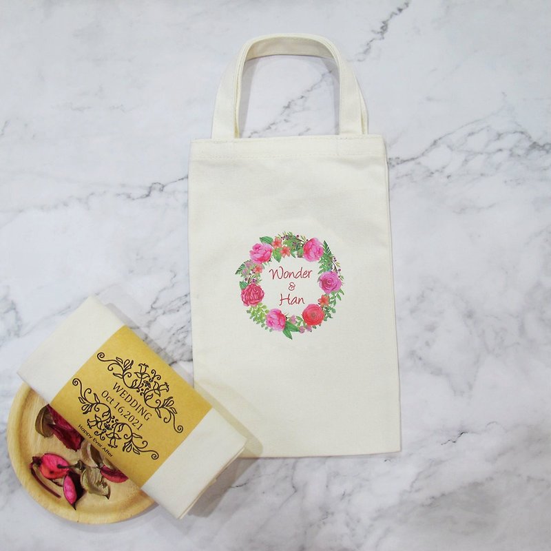 Customized Wedding Small Things - Happiness Canvas Bag - Rose Wreath