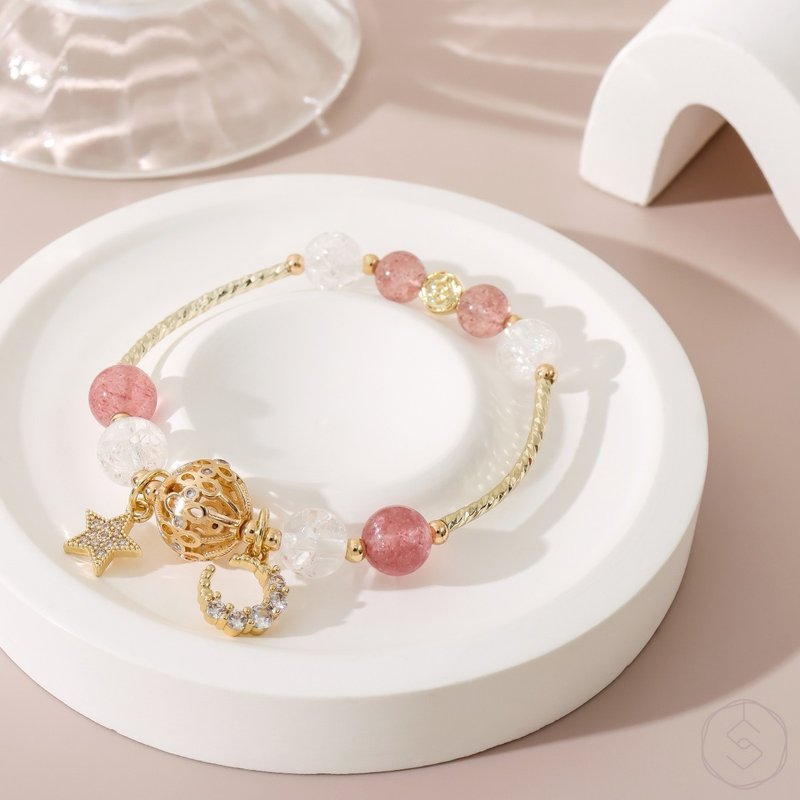 (Charm + Love) Begonia Flower | Strawberry Crystal White Crystal | Natural Crystal Bracelet - สร้อยข้อมือ - คริสตัล สึชมพู