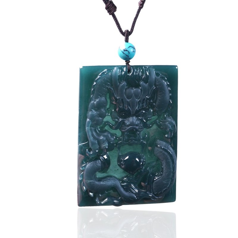 冰種藍水翡翠精雕霸王龍牌項鍊 | 天然翡翠A貨 | 送禮 - 項鍊 - 玉石 藍色