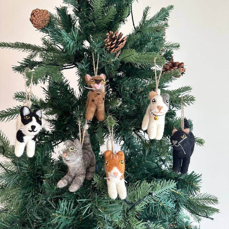 Wool Felt Christmas Ornament-American Cat - ของวางตกแต่ง - ขนแกะ 