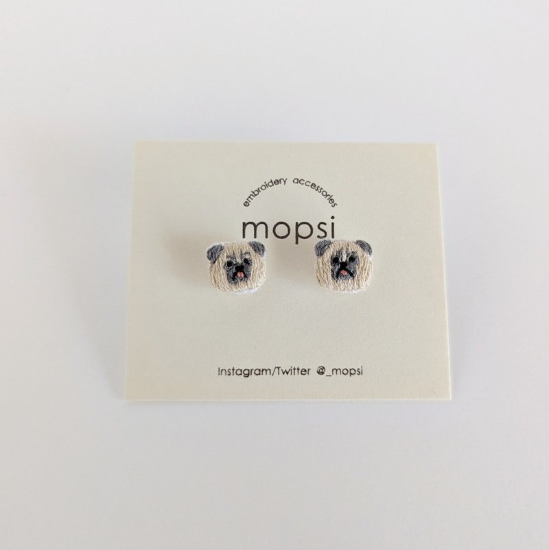 pug embroidered earrings/ Clip-On - Earrings & Clip-ons - Thread Multicolor