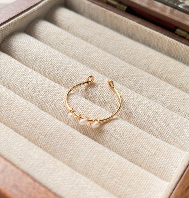 Handmade Bronze wire-natural pearl ring - General Rings - Pearl Gold