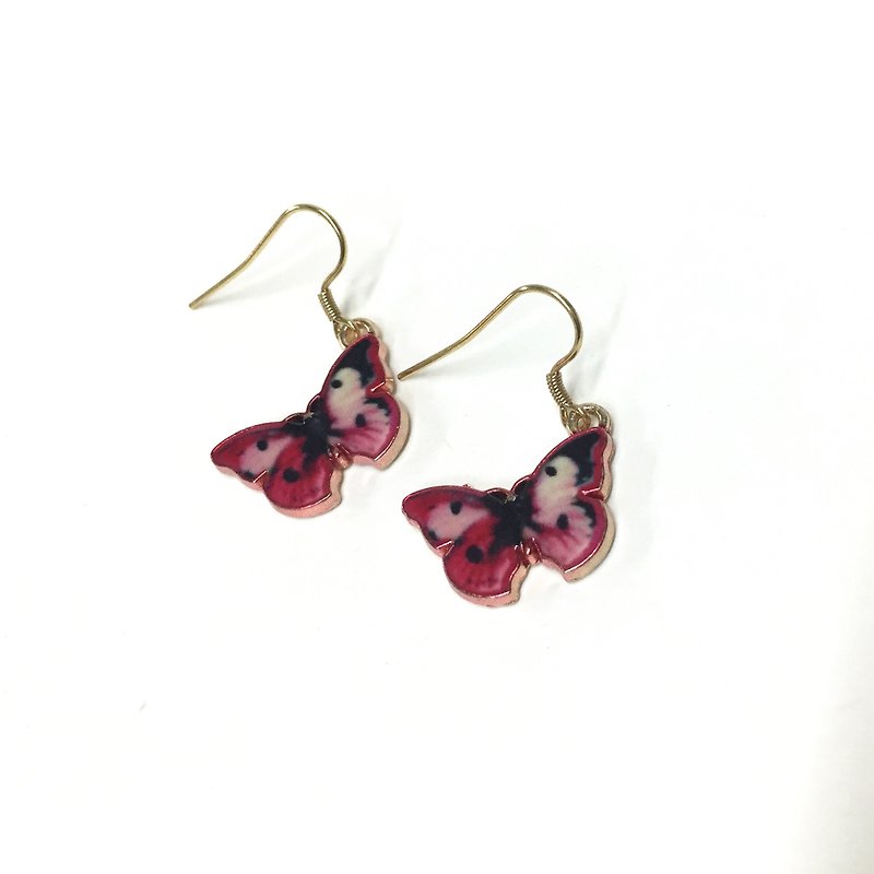 【Ruosang】【Pianpian】You are my little butterfly. Butterfly earrings. Plated Bronze earring / ear hook / Clip-On - ต่างหู - โลหะ สีแดง