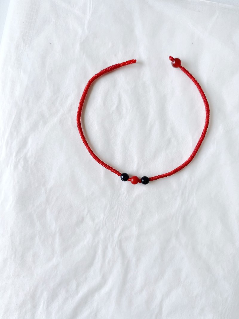 Red coral + blue sand stone bead buckle ultra-fine wax line retro wishing meteor to accompany you to watch the stars - Bracelets - Other Materials Red
