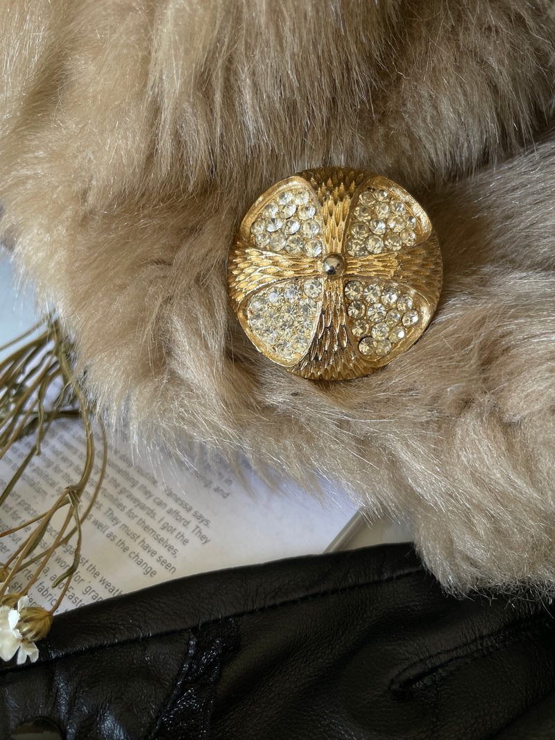 古董Vintage金色馬爾他萊茵石十字架圓形花別針胸針 B830 - 胸針 - 其他金屬 銀色