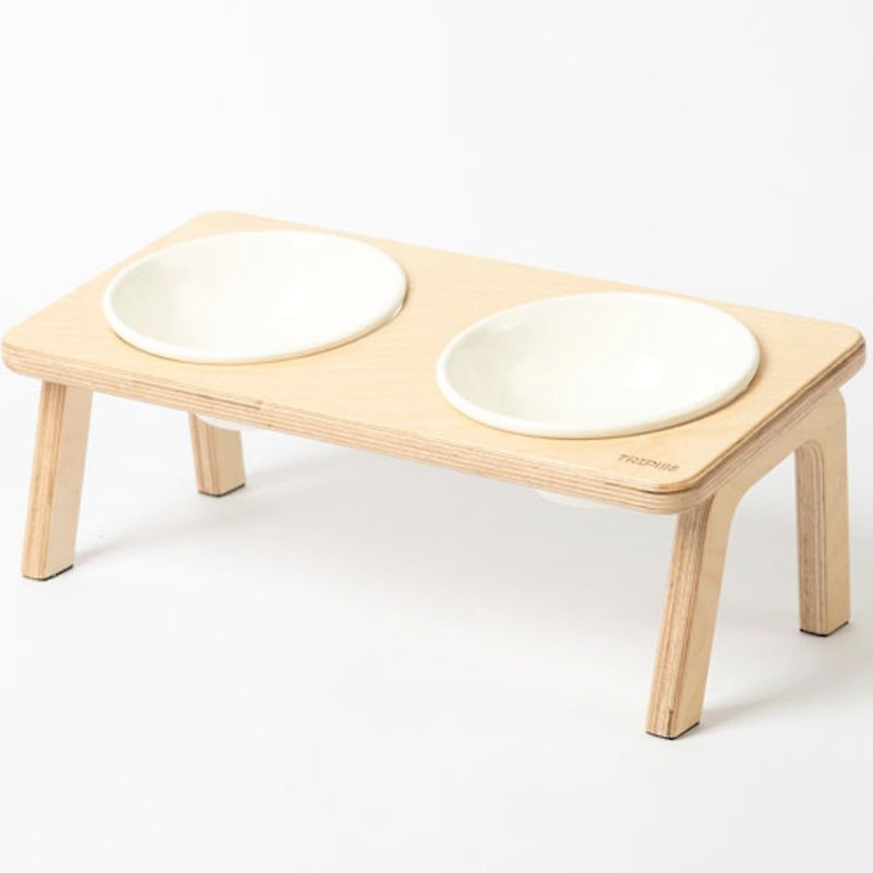 S-sufficient double-mouth dining table - Pet Bowls - Wood White