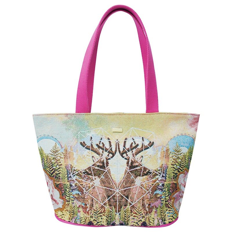 The tote bag pink heart deer journey - Messenger Bags & Sling Bags - Other Materials Pink
