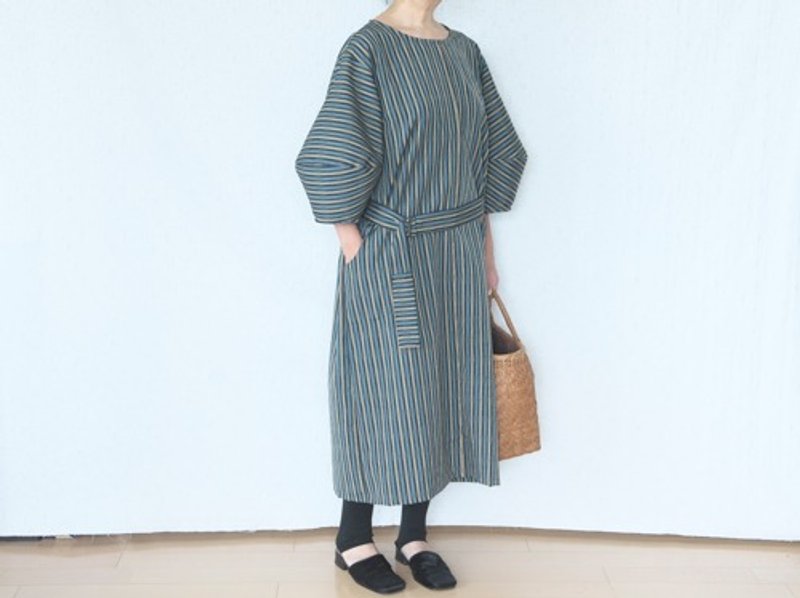 Kimono remake silk dress Lantern sleeve dress - One Piece Dresses - Silk Gray