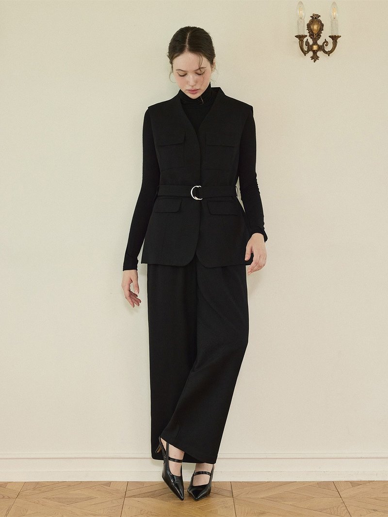 マルチポケット ワイド セットアップ - ブラック - ブレザー・コート - その他の素材 ブラック