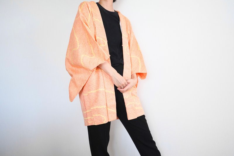 Japanese KIMONO, Shibori kimono, abstract haori, authentic kimono - 女大衣/外套 - 絲．絹 橘色