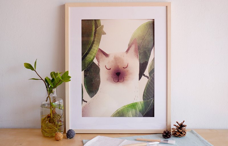 Poster Siamese cat leaf - 海報/掛畫/掛布 - 紙 綠色