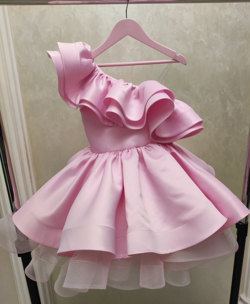 satin flower girl short pink dress for wedding, birthday, concerts - Kids' Dresses - Other Materials Multicolor