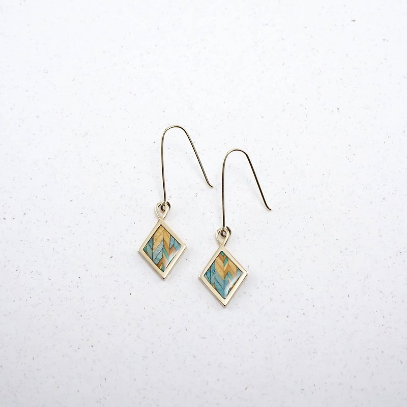 Send wood style diamond earrings / blue - Earrings & Clip-ons - Other Metals Blue