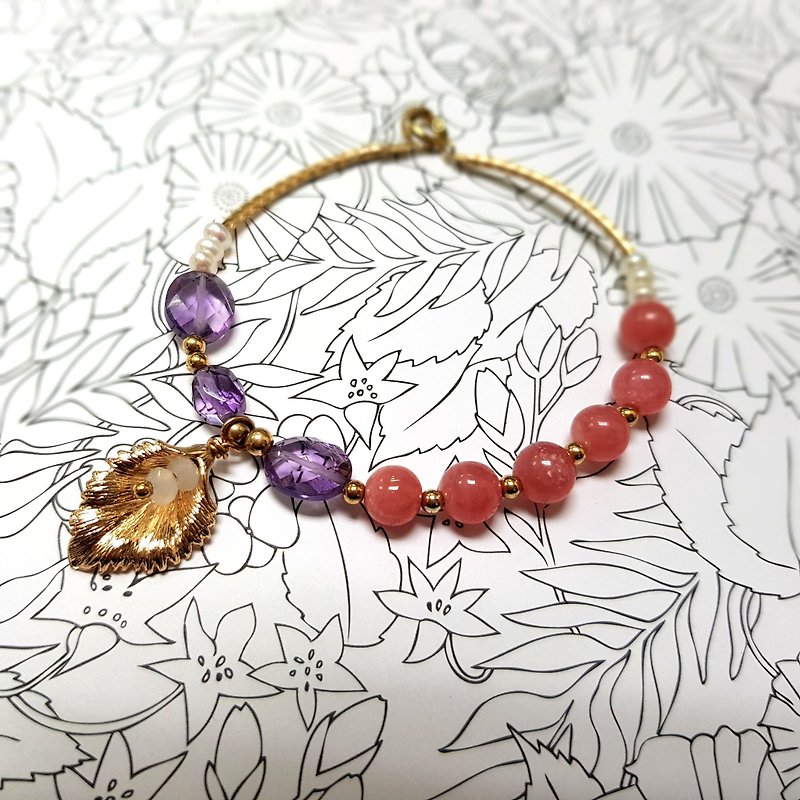 Crystal girl world - [Spring] - Rhodochrosite bracelet section for natural crystal bracelet - Bracelets - Gemstone Purple